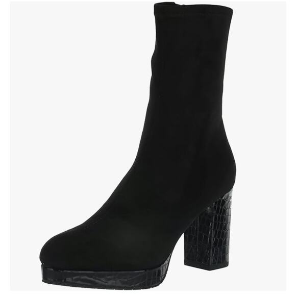 Donald Pliner Zari Crocodile Platform Heel Mid Boots | 8.5 Black Suede NEW $298 - Picture 4 of 12